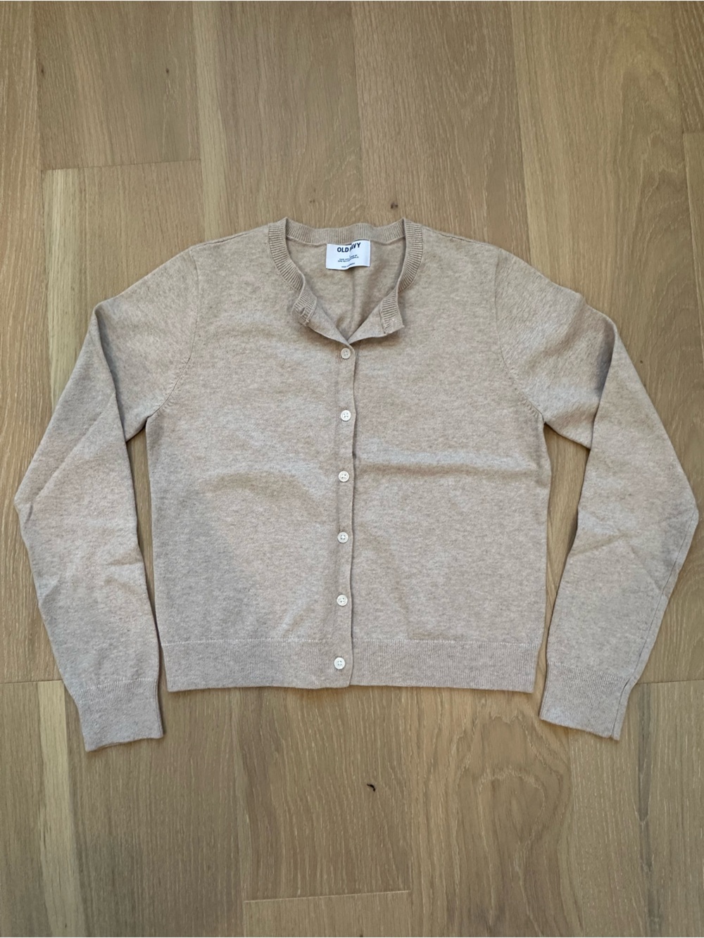 Old Navy Quiet Luxury Classic Cream Crew Neck Button Front Cotton Cardigan Small